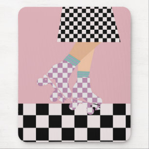 Modern Chequered Roller Skating Girl Art Checks Mouse Pad