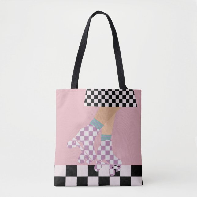 Modern Chequered Roller Skating Girl Art Checks    Tote Bag (Front)