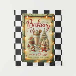 Modern chequered Rustic Chirstmas bakery  Tapestry