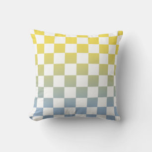 Modern Chequered Yellow to Blue Gradient Pattern Throw Pillow