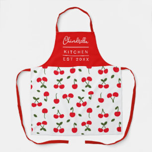 Modern Cherry Berry Pattern Custom Name Design Apron