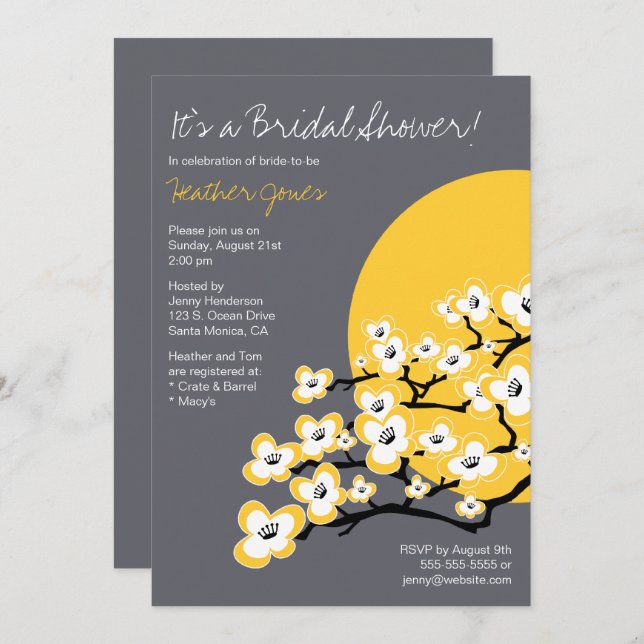 Modern Cherry Blossom Bridal Shower Invitation (Front/Back)