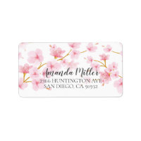 Modern Cherry Blossom Floral Return Address Label