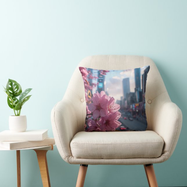 Modern Cherry Blossom Throw Pillow (Chair)