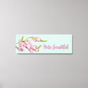 Modern Cherry Blossoms Mint Green Hello Beautiful! Canvas Print