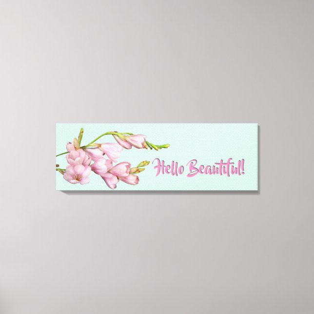 Modern Cherry Blossoms Mint Green Hello Beautiful! Canvas Print (Front)