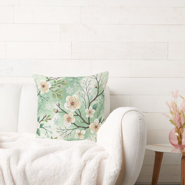 Modern  Cherry Blossoms Winter pattern Throw Pillow (Couch)