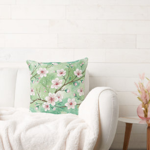 Modern  Cherry Blossoms Winter pattern Throw Pillow
