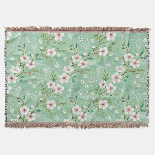 Modern Cherry Blossoms Winter Throw Blanket (Front)