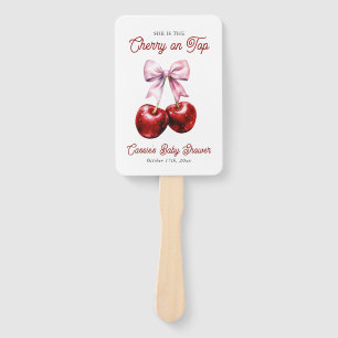 Modern Cherry On Top Pink Bow Baby Shower Hand Fan