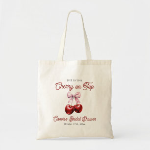 Modern Cherry On Top Pink Bow Bridal Shower Tote Bag