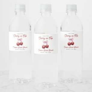 Modern Cherry On Top Pink Bow Bridal Shower Water Bottle Label