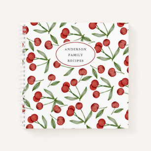 Modern Cherry Pattern Personalized Recipe Notebook