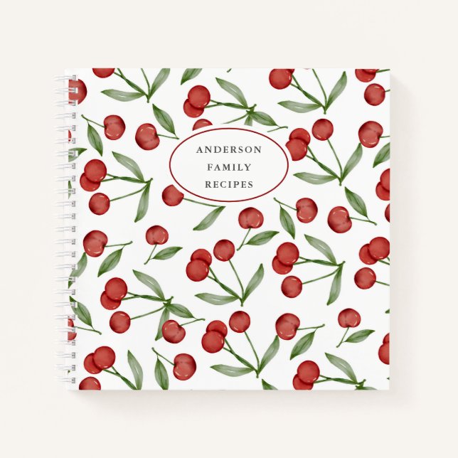 Modern Cherry Pattern Personalized Recipe Notebook (Front)