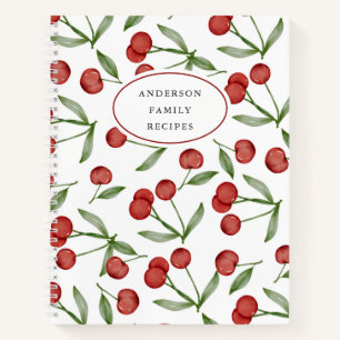 Modern Cherry Pattern Personalized Recipe Notebook