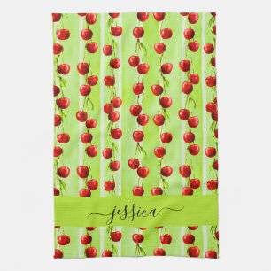 Modern cherry pattern script name  kitchen towel