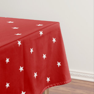 Modern cherry red crimson & white stars pattern tablecloth