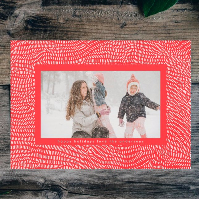 Modern Cherry Red Doodle Christmas Frame Photo Holiday Card (Creator Uploaded)