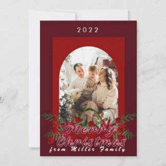 Modern Cherry Red Floral Merry Christmas wish card