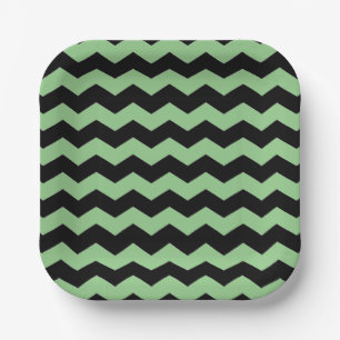 Modern Chevron Black and Light Green Pattern Paper Plate