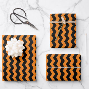 Modern Chevron Black and Orange Pattern  Wrapping Paper Sheet