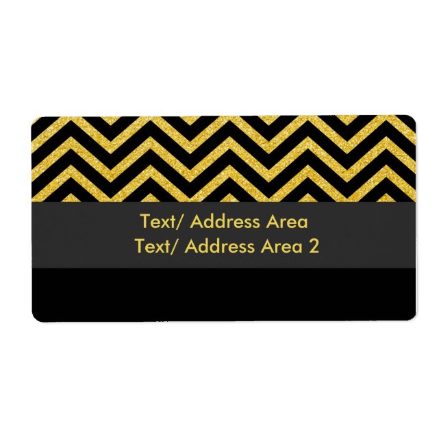 Modern Chevron Black & Gold Shipping Package Label (Front)