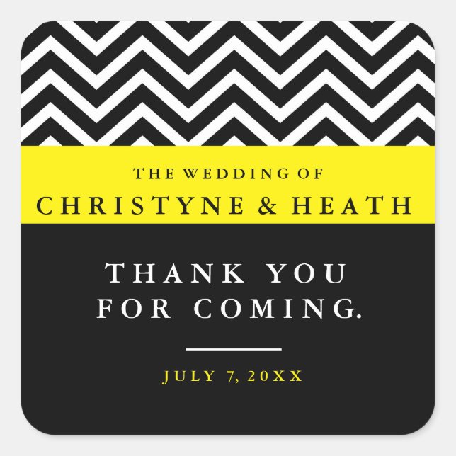 Modern Chevron Black Yellow Elegant Favour Sticker (Front)
