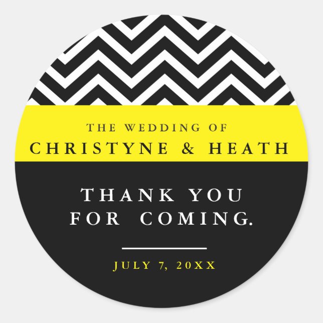 Modern Chevron Black Yellow Elegant Party Sticker (Front)