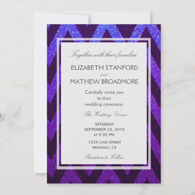 Modern Chevron Blue and Purple Invitation (Front)