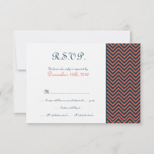 Modern Chevron Coral/Navy Wedding RSVP Card