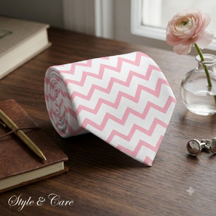 Modern Chevron Design Tie in Pink and White Style