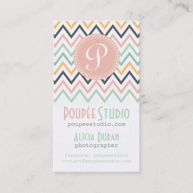 Modern Chevron Elegant Personalized Professional Business Card (Front)