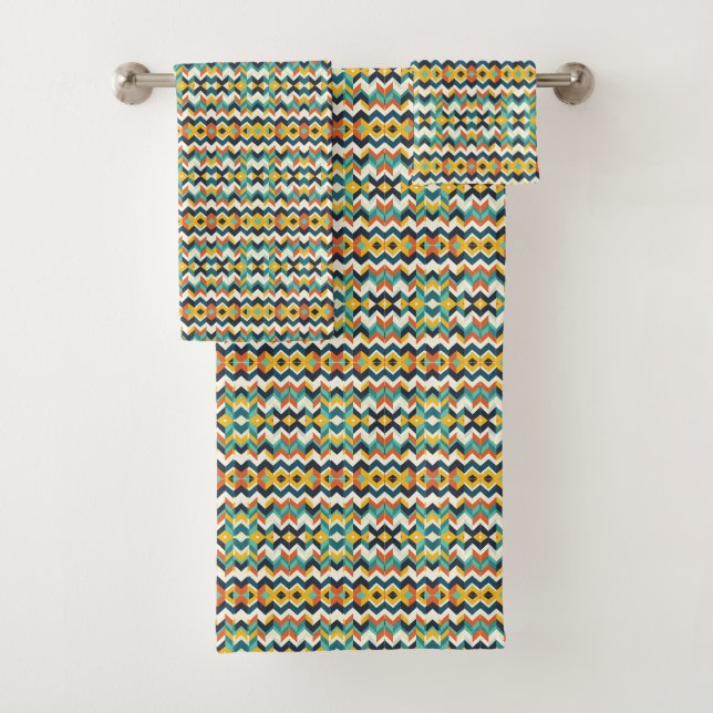 modern chevron Geometric pattern Bath Towel Set (Insitu)