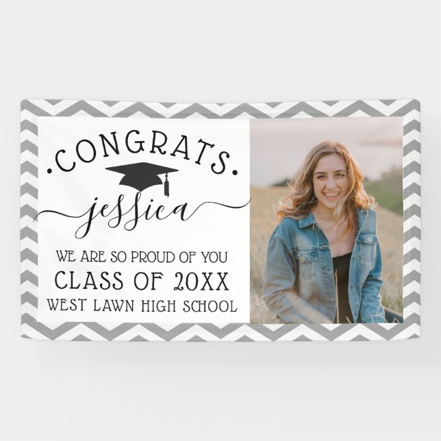 Modern Chevron Graduate Photo Graduation Party Banner (Horizontal)