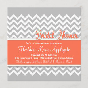 Modern Chevron Grey Coral Bridal Shower Invitation