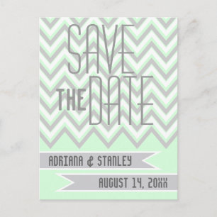 Modern chevron grey, mint wedding Save the Date Announcement Postcard