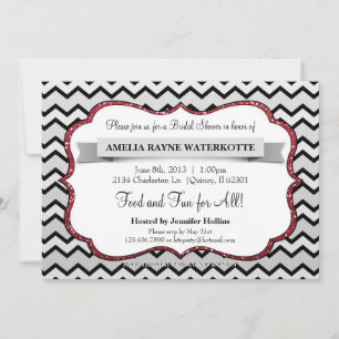 Modern Chevron Grey Red Bridal Shower Invite