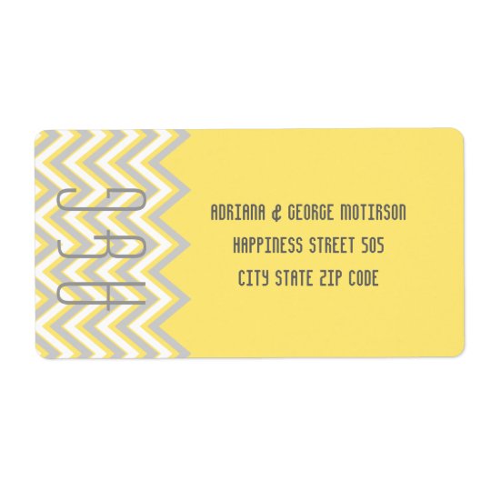 Modern chevron grey, yellow wedding shipping label