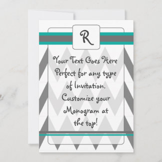 Modern Chevron invite with Monogram, teal and grey