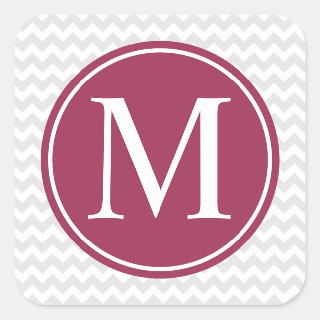 Modern Chevron Maroon Circle Monogram Stickers (Front)