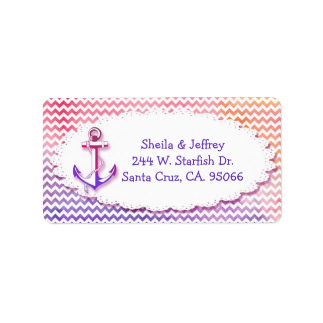 Modern Chevron Nautical Wedding Address Label (Front)