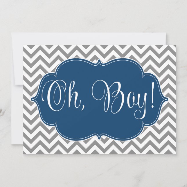 Modern Chevron Navy Blue Grey Boy Baby Shower Invitation (Front)