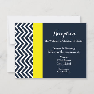 Modern Chevron Navy Blue & Yellow Reception Card