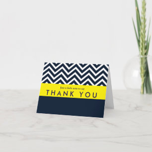 Modern Chevron Navy Blue & Yellow Thank You Card