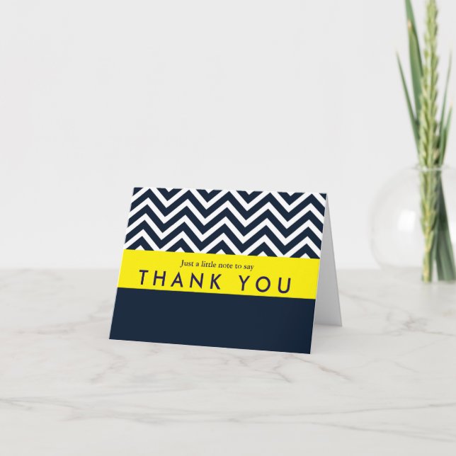 Modern Chevron Navy Blue & Yellow Thank You Card (Front)