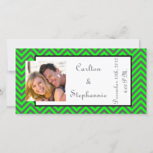 Modern Chevron Neon Green/Grey Photo Announcement