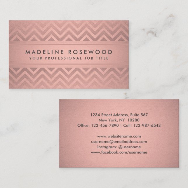 Modern Chevron Pattern Elegant Rose Gold Faux Foil Business Card (Front/Back)