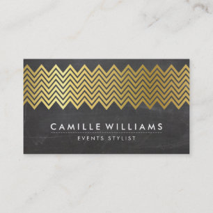 MODERN CHEVRON pattern gold foil chalkboard grey Business Card