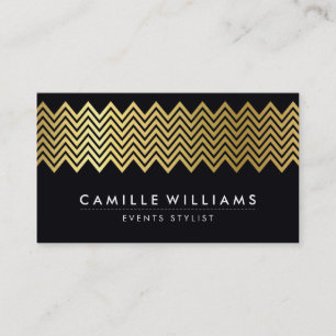 MODERN CHEVRON pattern gold foil geo black Business Card