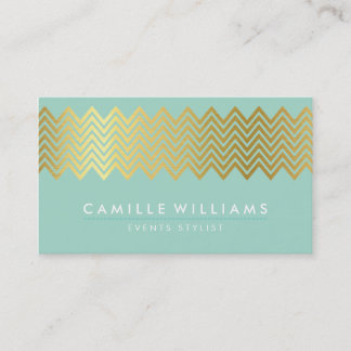 MODERN CHEVRON pattern gold foil trendy mint green Business Card